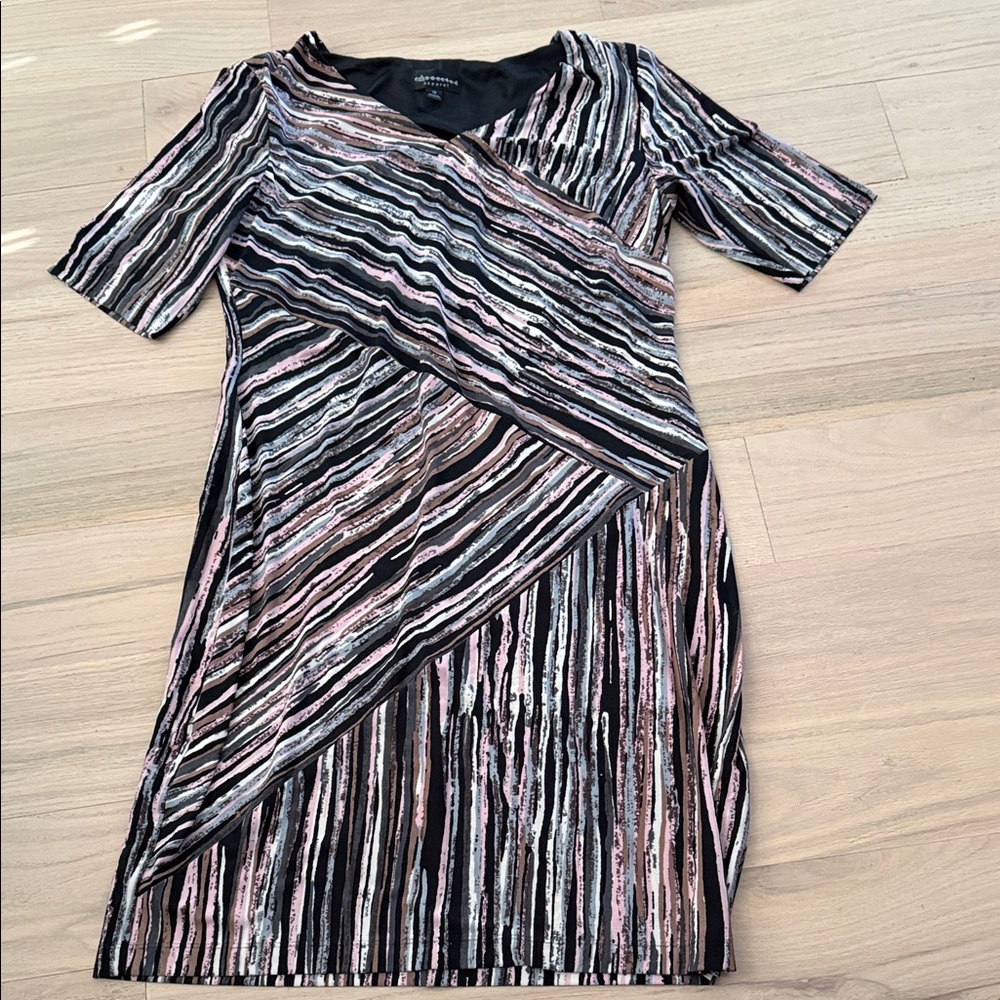 Connected Apparel Black and Pink Asymmetrical Dress